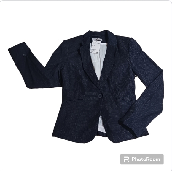 H&M Fitted Blazer Navy White Dot - Picture 3 of 11